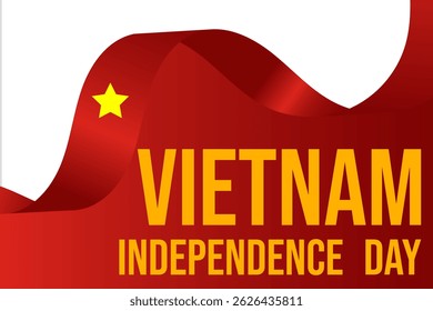 Ein rotes Hintergrunddesign mit einem gewellten roten Band mit einem gelben Stern und "VIETNAM INDEPENDENCE DAY" Text in Gelb. Ideal für patriotische Themen.