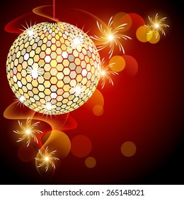 Red background with disco ball and glowing rotating spark