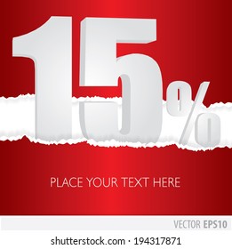 Red background and with a discount of 15 percent