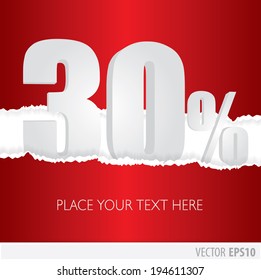 Red background and with a discount of 30 percent