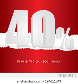 Red background and with a discount of 40 percent