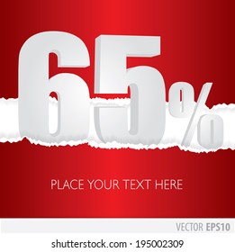 Red background and with a discount of 65 percent