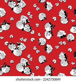 red background drawing flowers print textile fabric