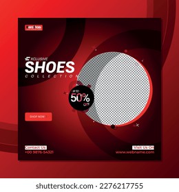 Red background Exclusive Shoes Collection Vector Social Media Post Design Template.