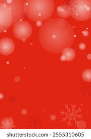 Red background with falling snow, blurred drops, snowflakes and copy space. Vector illustration for presentation, poster, invitation.
