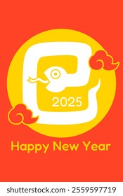 Red background, first sunrise and white snake (New Year's card template)