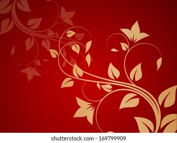 Red background with floral ornament. Vector illustration.