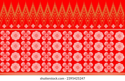 Red background, floral pattern, cloth or paper decoration, vector illustration.