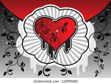 Red background with a floral silhouette of heart