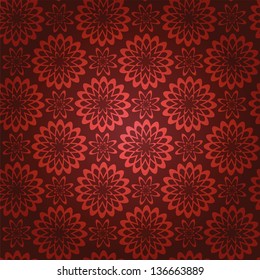 Red background with a floral symmetric pattern