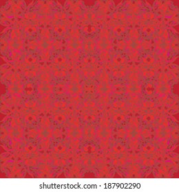 red background with floral and vegetable elements