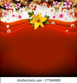 Red background with flowers