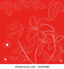 Red background with flowers