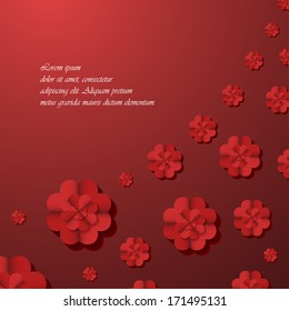 Red background with flowers. Vector illustration.