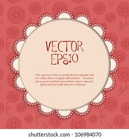Red background with flowers and vintage frame. Vector eps10 illustration