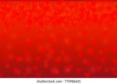Red background with flowing defocused chaotic blurred hearts