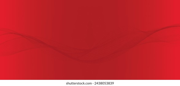 Red background with flowing wave lines. Futuristic technology concept. Vector illustration