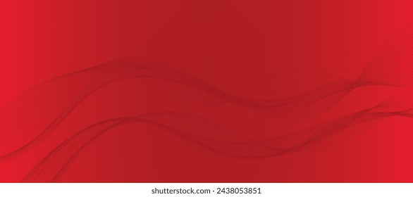 Red background with flowing wave lines. Futuristic technology concept. Vector illustration