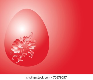 red background in the form of an Easter egg with flowers