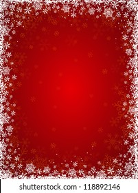 red background with  frame of snowflakes,  vector illustration
