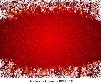 Red Background With  Frame Of Snowflakes,  Vector 