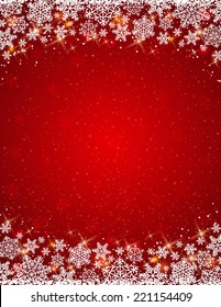 red background with  frame of snowflakes,  vector