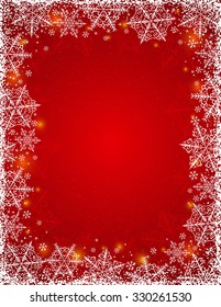 Red background with  frame of snowflakes,  vector illustration