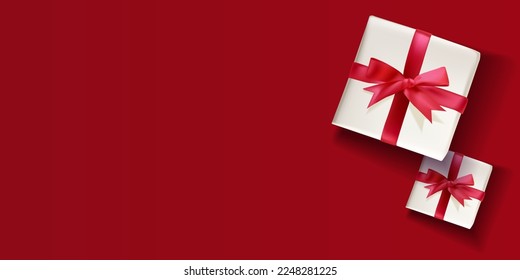 Red background of free space and christmas, valentine gifts. Free space for your text. Vector illustration. EPS 10.