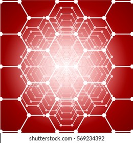  Red background of futuristic surface with hexagons. Futuristic Hexagon.