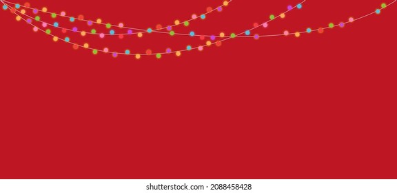 Red background with garlands. Vector graphics in flat style