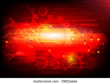 Red background and gears abstract technology. vector illustration