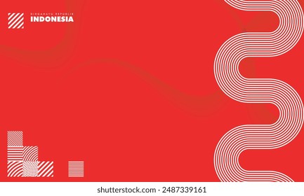 Red background with geometric waving lines and simple pattern design in simple shadow for indonesia independence day campaign. Dirgahayu republik indonesia mean is happy indonesia independence day