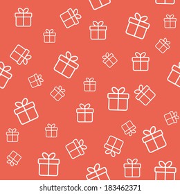 Red Background With Gift Boxes. Seamless Pattern