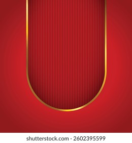 Red background with Gold arch, arch gate. Luxury minimal wall scene mockup product stage showcase, Banner promotion display. Abstract vector geometric forms.