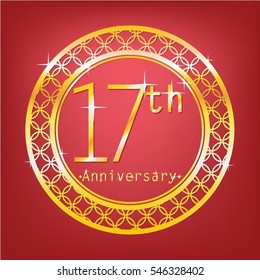 red background and gold circle 17th anniversary for event and business