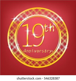 red background and gold circle 19th anniversary for event and business