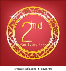 red background and gold circle 2nd anniversary for event and business
