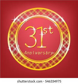 red background and gold circle 31st anniversary for event and business