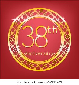 red background and gold circle 38th anniversary for event and business