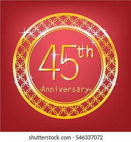 red background and gold circle 45th anniversary for event and business
