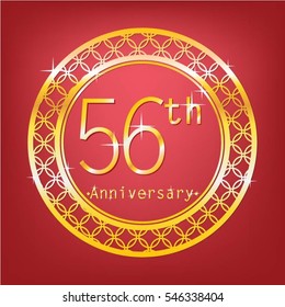 red background and gold circle 56th anniversary for event and business