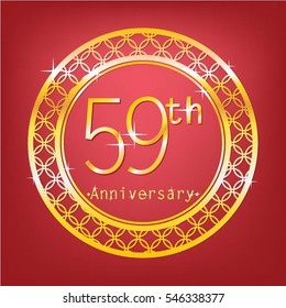 red background and gold circle 59th anniversary for event and business