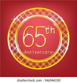 red background and gold circle 65th anniversary for event and business