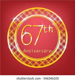 red background and gold circle 67th anniversary for event and business