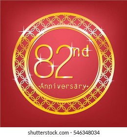 red background and gold circle 82nd anniversary for event and business