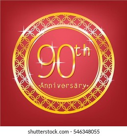 red background and gold circle 90th anniversary for event and business