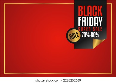 red background with gold frame black friday sale, sale 70 percent to 80 percent off black label tag with space area, blank area