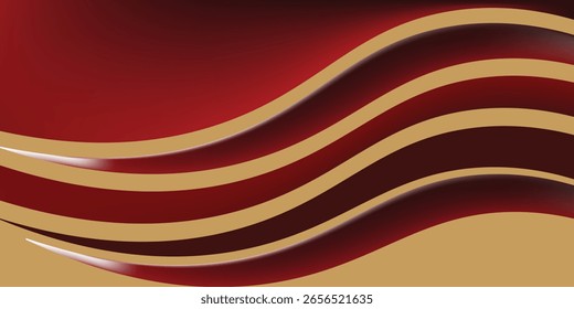 Fondo rojo con líneas de oro y rayos de oro abstractos