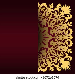  Red background. Gold ornament. Vector.