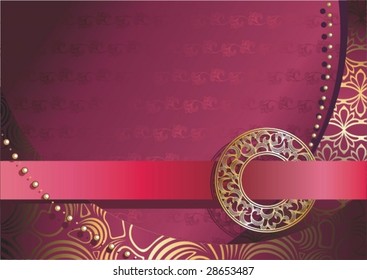 red background with gold ornamental buckle